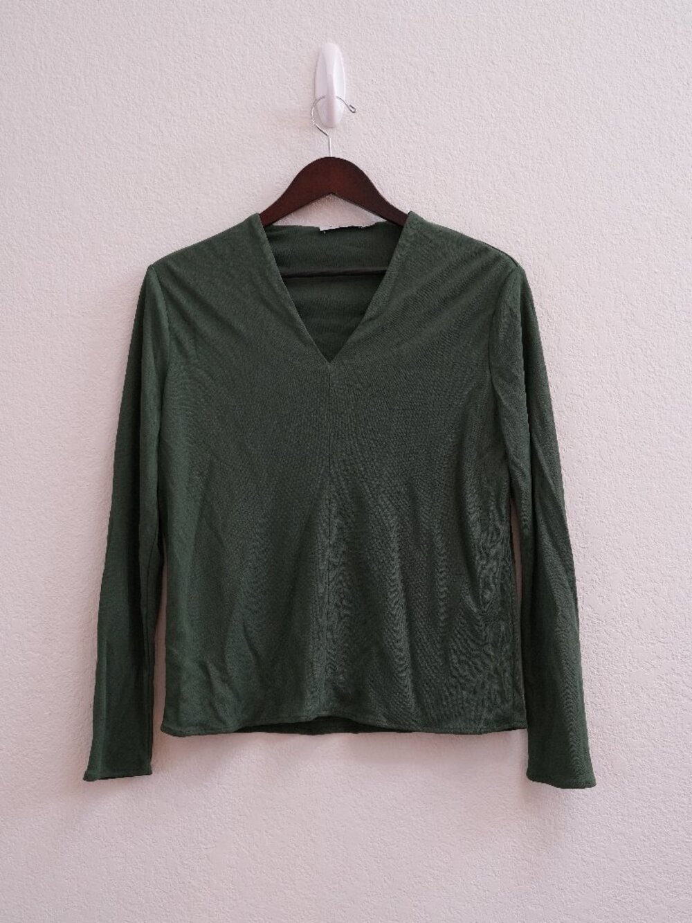 MM LaFleur Womens S Forest Green V Neck Long Sleeve Blouse Top Italian Viscose